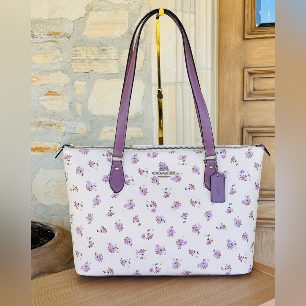 Coach Purple and White Floral Tote Bag